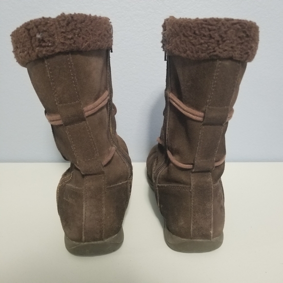 LL Bean Brown Suede Leather Zip Moccasin Winter Fleece Lined Boots Girls Size 3. - Picture 7 of 13